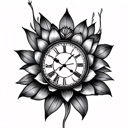 Lotus Flower Centered Inside A Clock Face