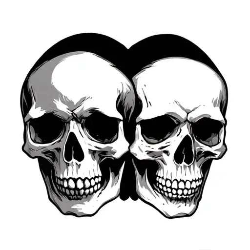 Two Skulls Facing Each Other One Has Love One Has Hate