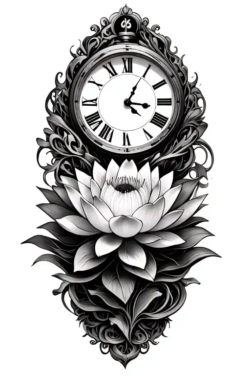 Lotus Flower Centered Inside A Clock Face