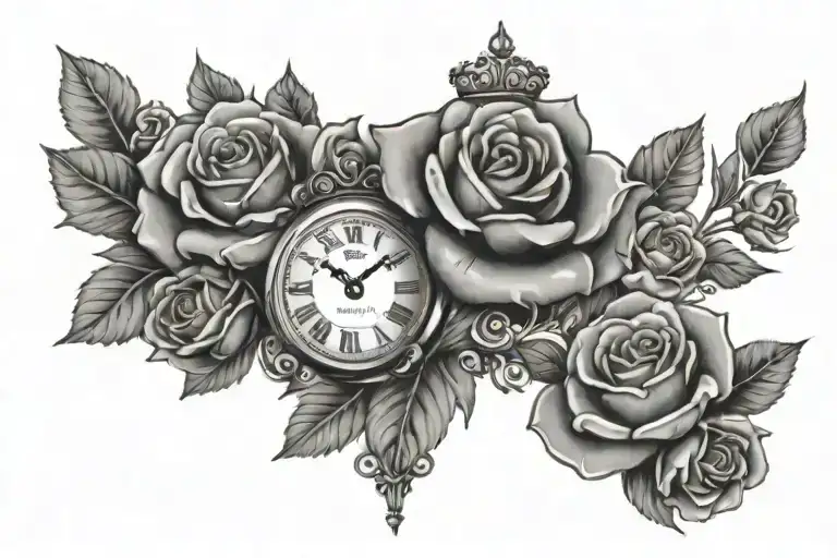 Name Evelyn Crown On The E And Roses And Clock