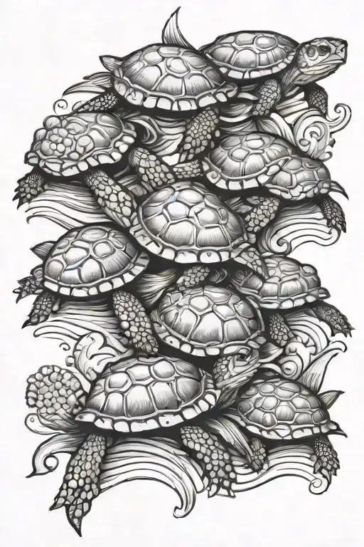 8 Baby Turtles Walking With Sea Shells Around