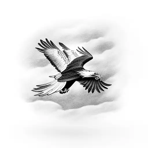 A Black-grey Tattoo Of A Majestic Eagle Soaring Above A Field Of Barley