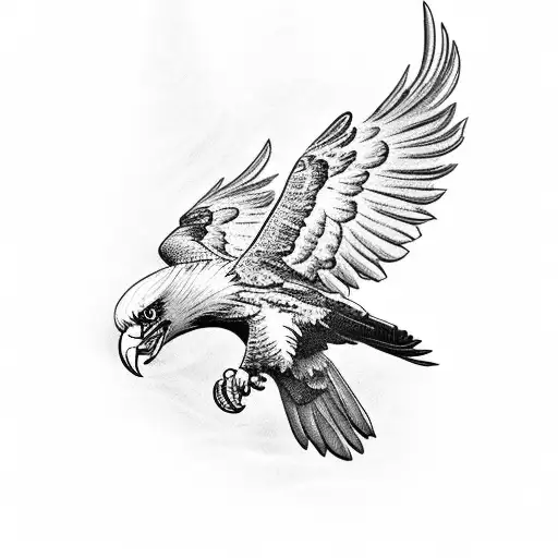 A Black-grey Tattoo Of A Majestic Eagle Soaring Above A Field Of Barley