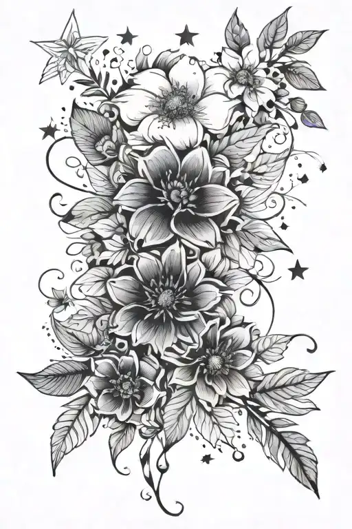 Fine Line Floral With Stars