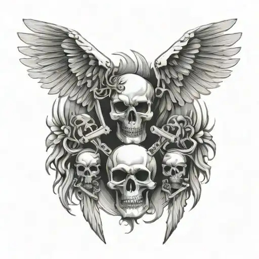 Skeleton Skulls Good And Evil Wing Demonic And Angel Chain Knife