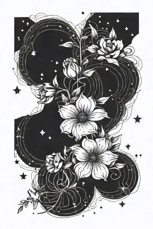 Fine Line With Flower And Stars