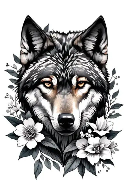 Wolf And Flowers
