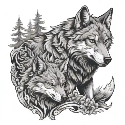 Fighting Wolf Protecting His Family