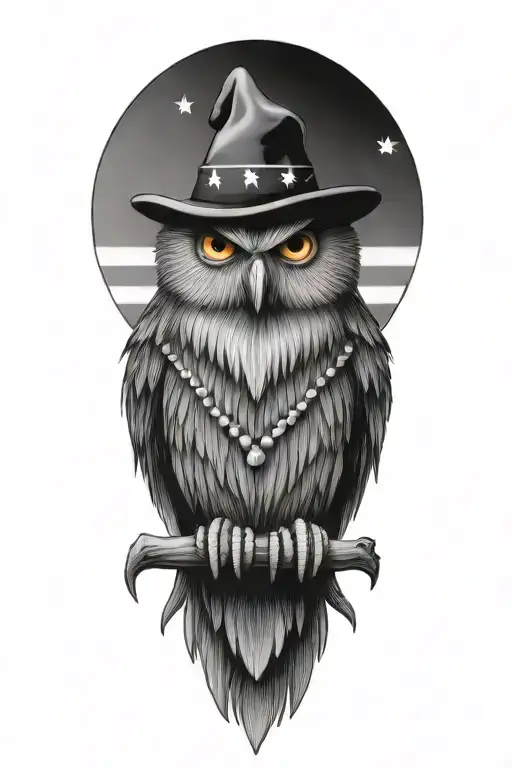 Wizard Owl With Native American Necklace And Earring And American Flag