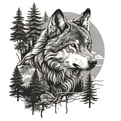 Wolf And Forest Landscape