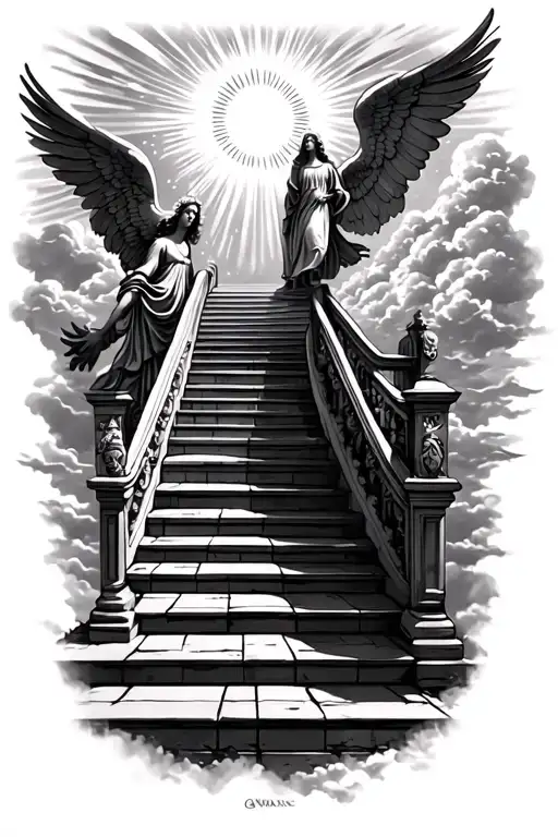 Stairway To Heaven Walking Up Stairs Angels Sun Rays Clouds Heaven Gate At The Top Of The Stairs
