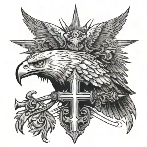 Eagle In Front Of Cross