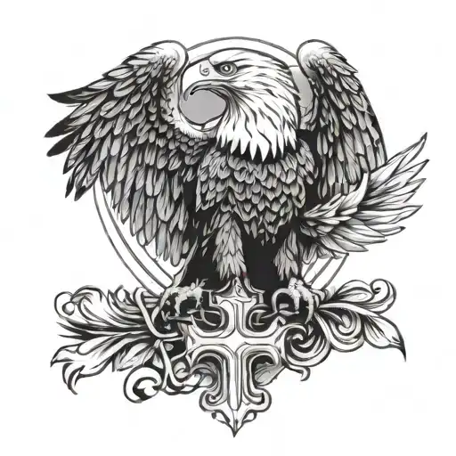 Eagle In Front Of Cross