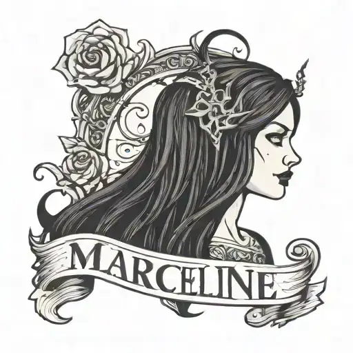 Gothic Style Tattoo Centered Around The Word Marceline