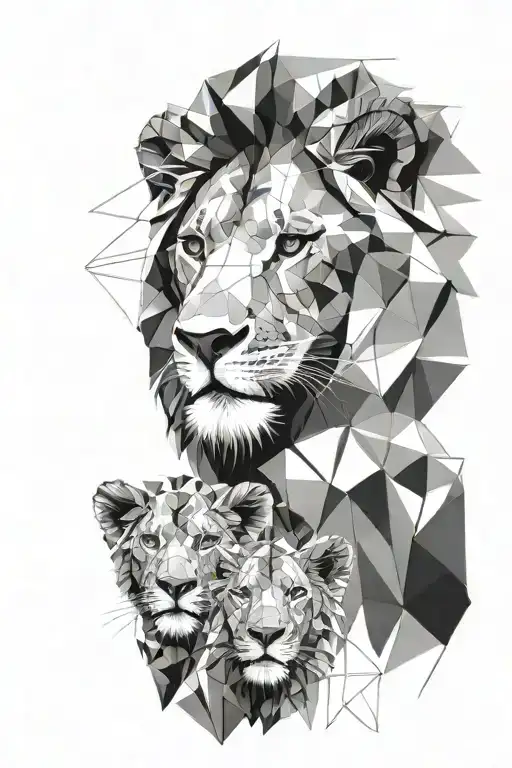 Geometric Lion With 2 Cubs Face Only