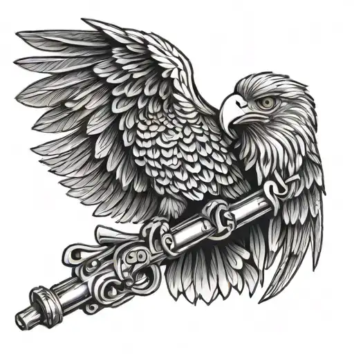 Mexican Eagle Holding A Snake Perched On A Rifle