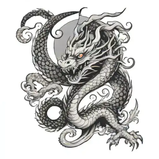 Japan Dragon Infront Of Halfmoon
