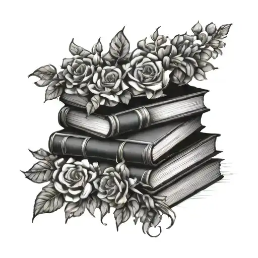Dark Fantasy Stack Of Book Surrounded By Bold Floral