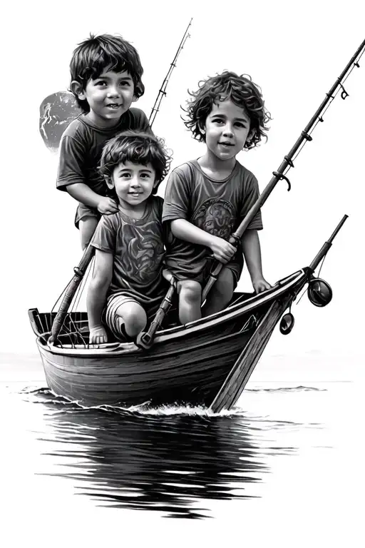 Sea Fishing Scene Featuring Children