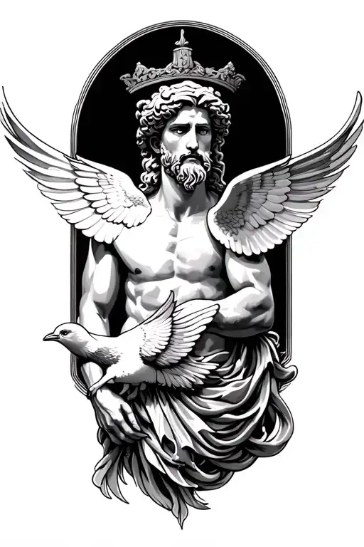 Poseidon With A Dove And The Classic Greek Pattern Behind Poseidon