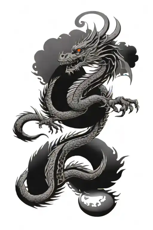 Japan Dragon Infront Of Halfmoon In Length Not Cureld Up