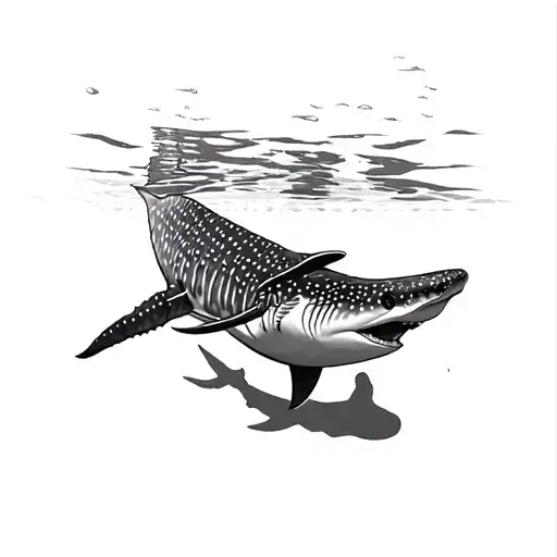 Whale Shark Swimming With Shadow Beneath