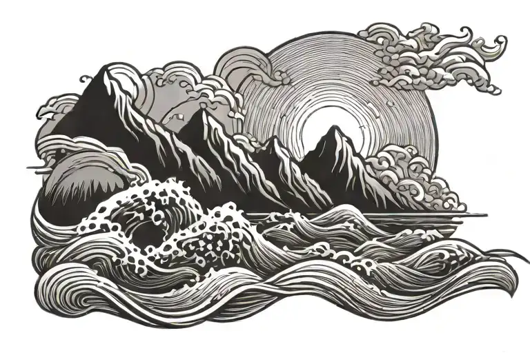 Mountain Sun Water Waves