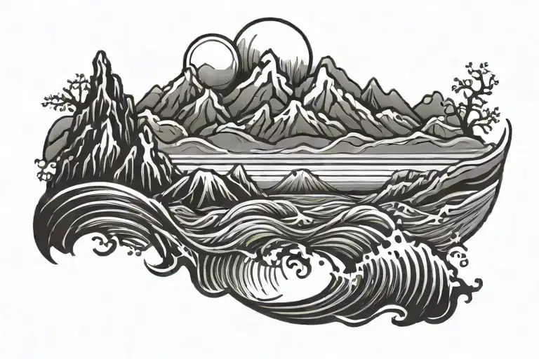 Line Mountain Sun Water Waves Flowing Water