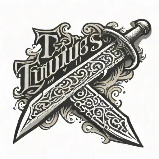 Titus Lettering With A Sword Going Thru