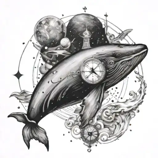Whale And Universe With Compass