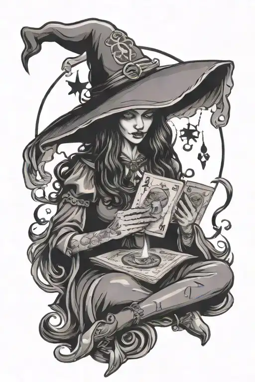 Witch With Ouija And Tarot Cards
