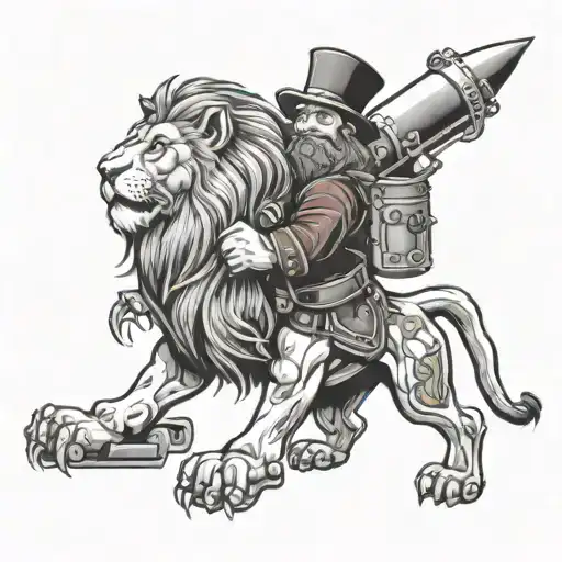 Leprechaun And Lion With Rocket Launcher Wearing Red Wings