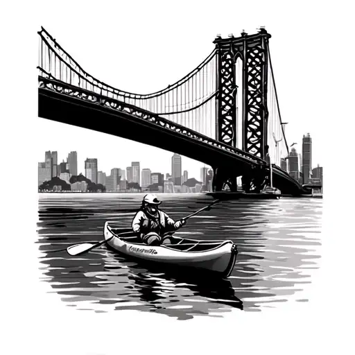 Hudson River Bridge With Fishing Kayak