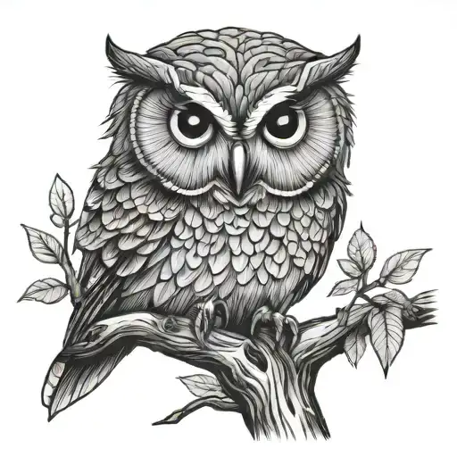 Owl On Dead Tree Branch