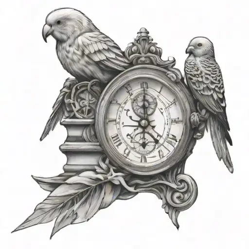 Clock And Compass With Stairs And Budgie