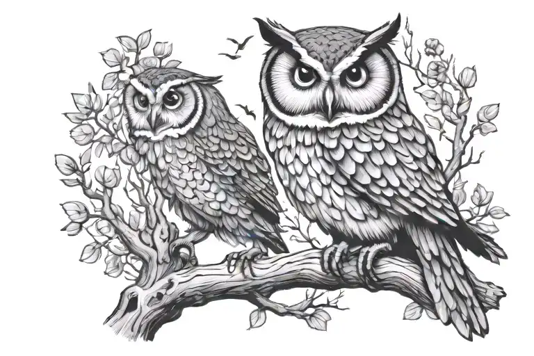 Owl On Dead Tree Branch