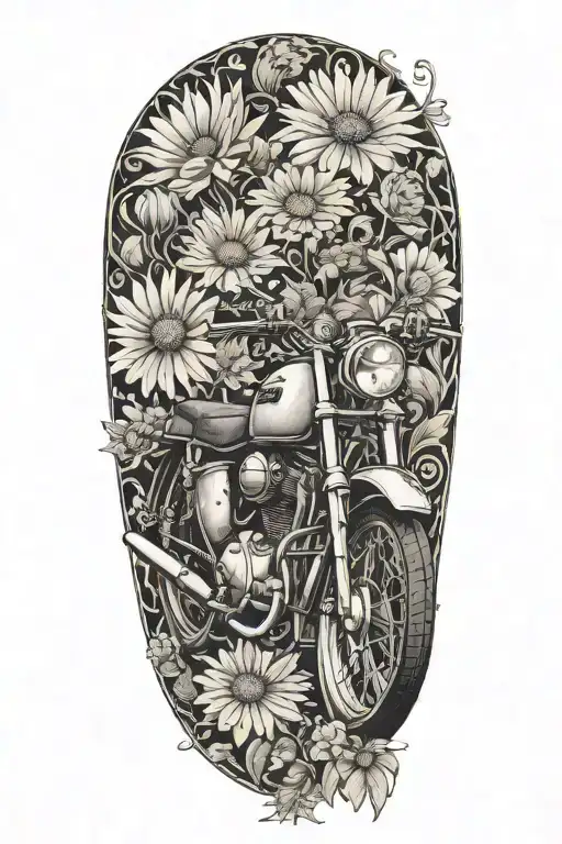 Daisys And Marigolds With Motorcycle