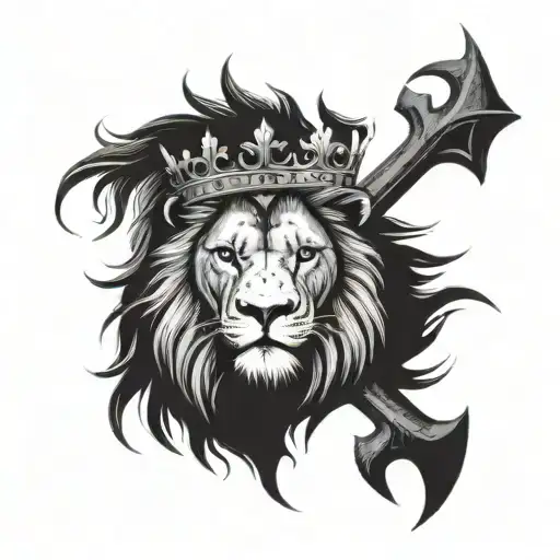 Lion With A Thorn Crown And Three Crosses Underneath