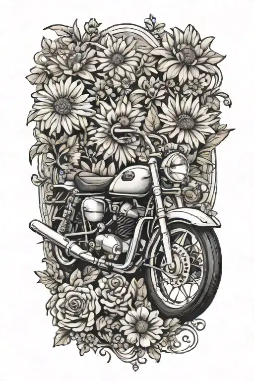 Daisys And Marigolds With Motorcycle