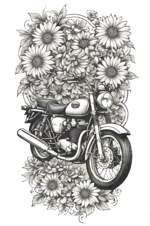 Daisys And Marigolds With Motorcycle