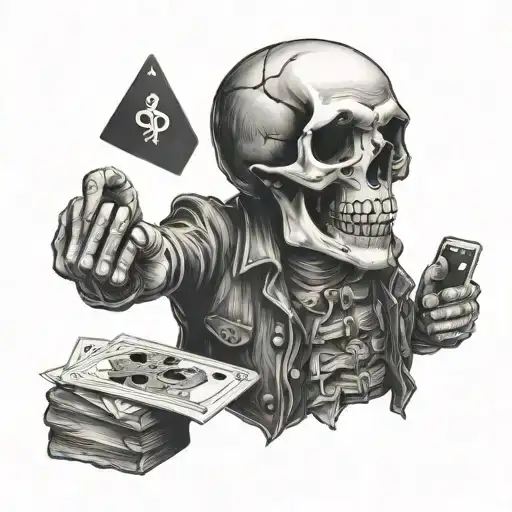 Skull Hold Cards In His Hand In The Wood
