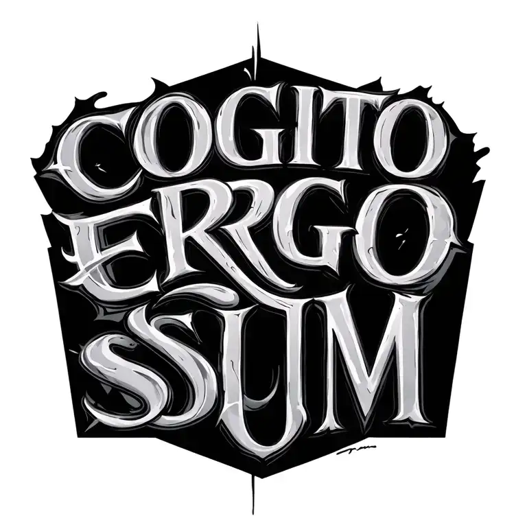 Aggressive Lettering Text Will Say Cogito Ergo Sum Placement Upper Back