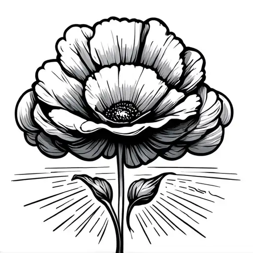 A Poppy Flower Coming Out Of A Cloud With Rays Of Sunshine Coming From The Bottom Of The Cloud