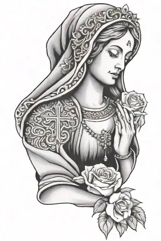 Mary Praying Holding A Rosery