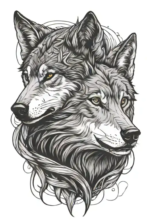 Girl Face Under Wolf Head