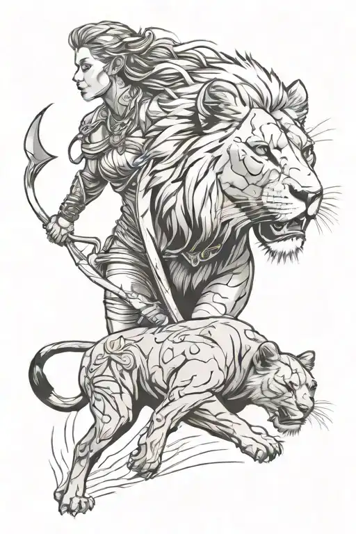 Lioness And Female Warrior Stalking