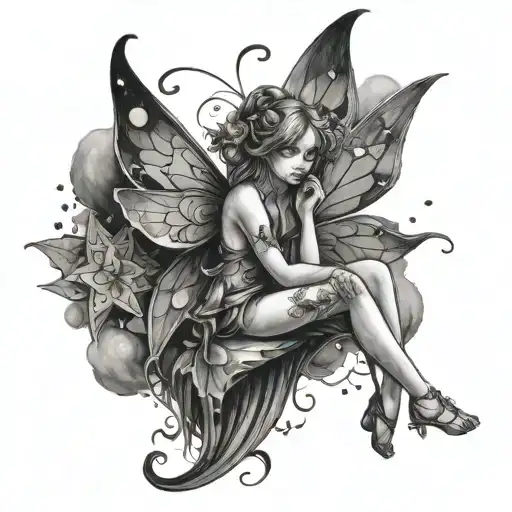 Fairy With Butterfly Wings And Nautical Stars In The Background