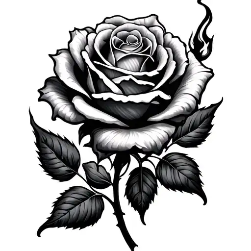 Fine Line Roses With Flame And Stem