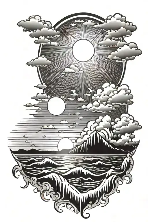 Sunset Sky With Sun Rays And Water