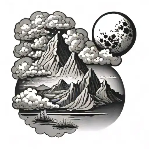 Waning Gibbous Moon With Clouds And A Mountain